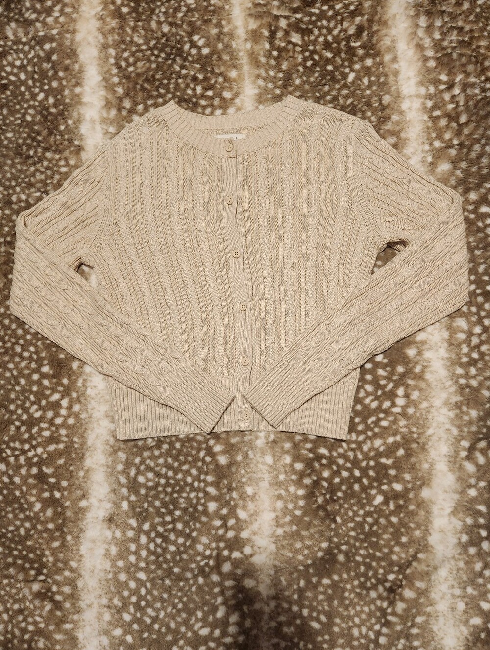 Hollister tan cable knit button up Cardigan